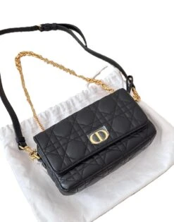 Dior Caro 2WAY Chain Pouch Black Leather Shoulder Bag